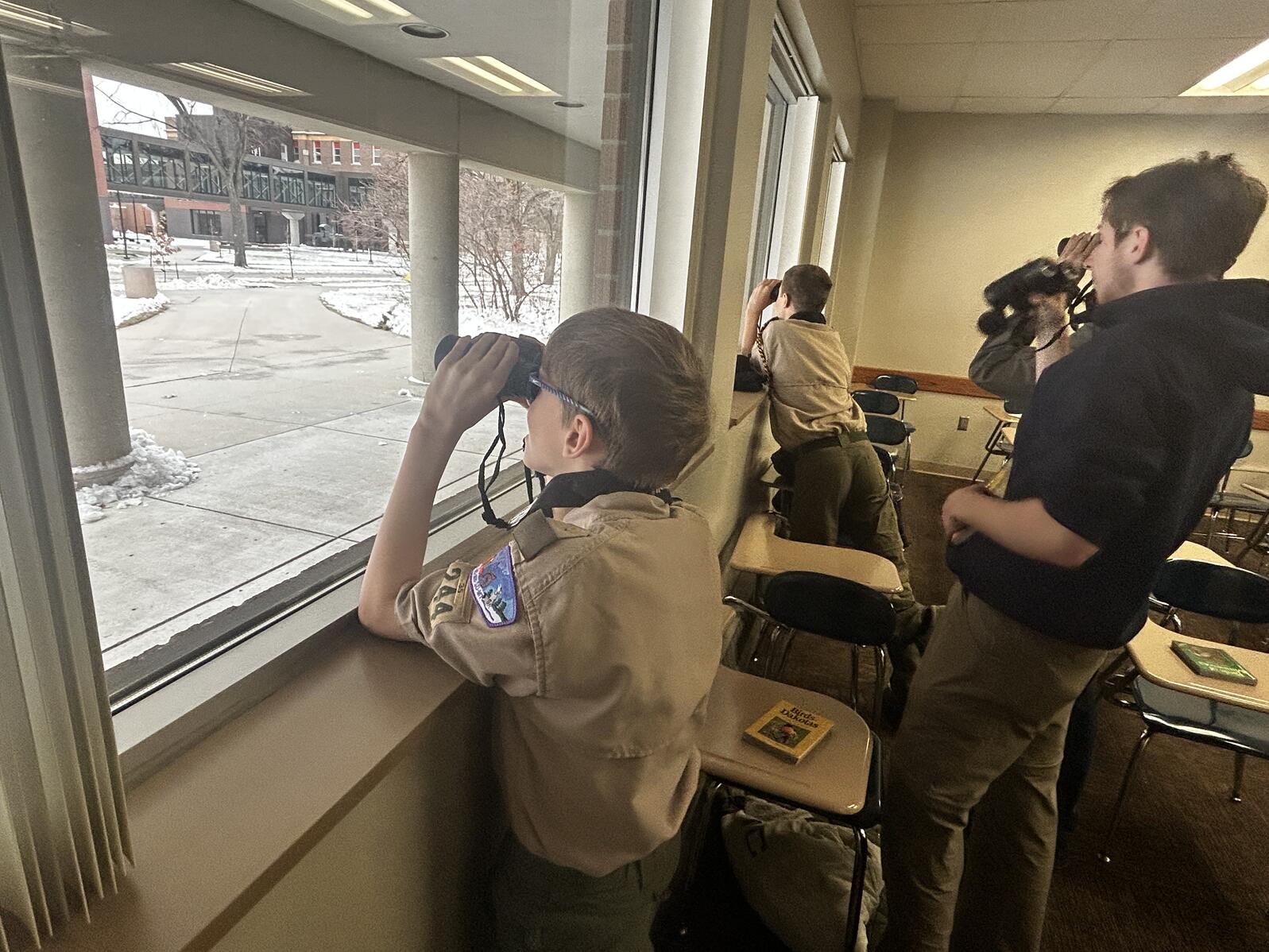 Kids birding from windows