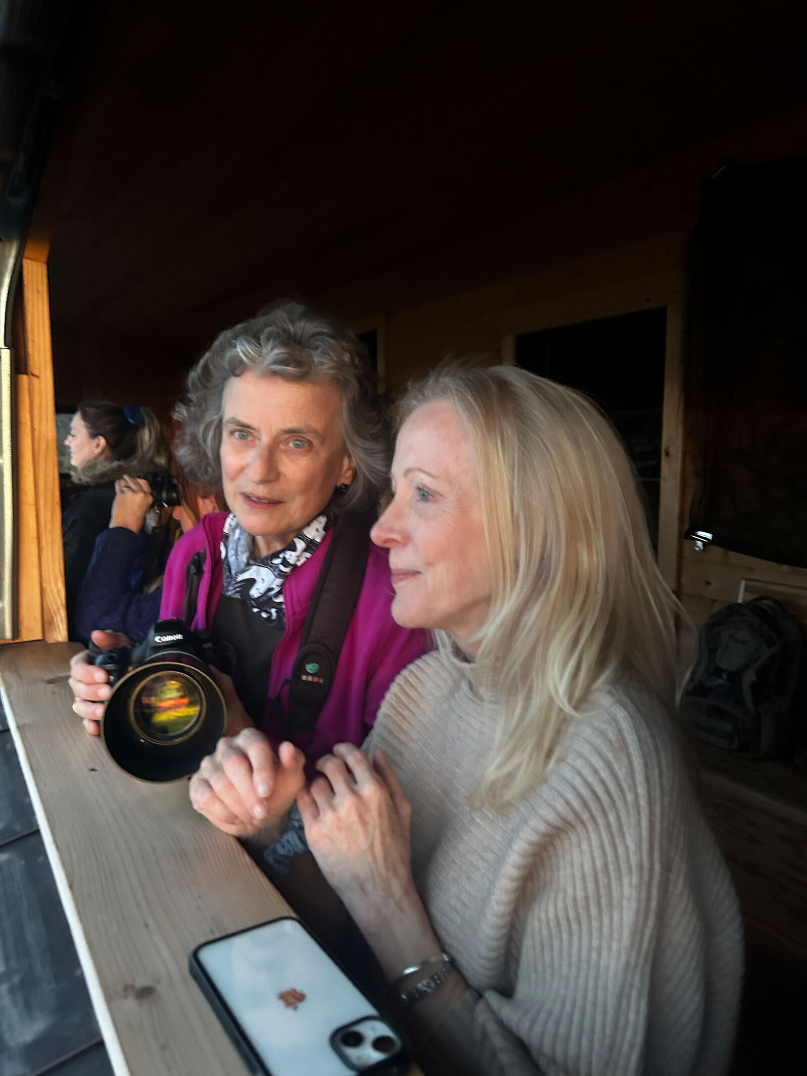 Two women at viewing blind