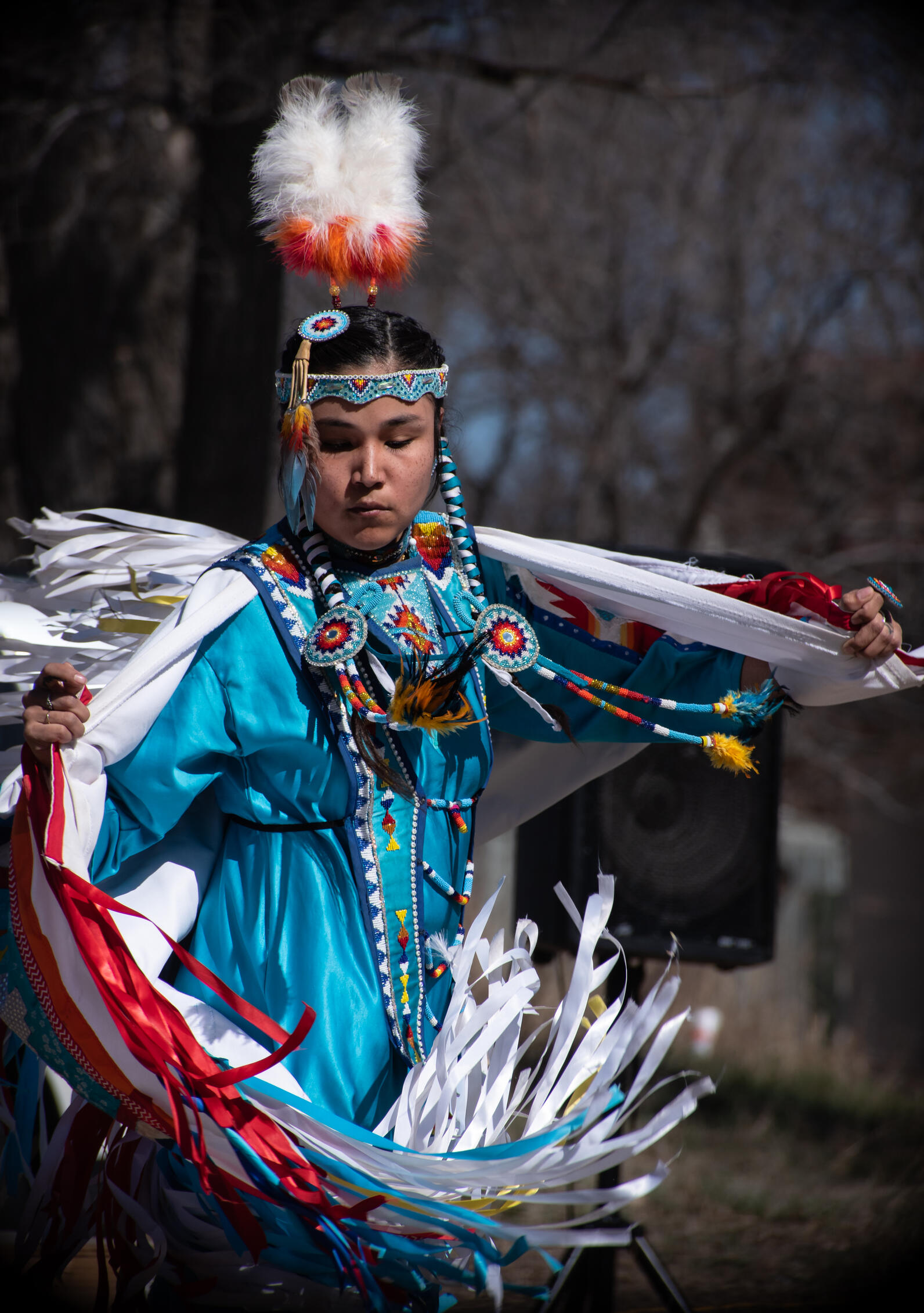 Marysa Dominguez performed ceremonial dances with the Many Moccasins Dance Troupe.